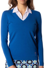 Golftini Stretch V-Neck Women's Sweater - Royal Blue