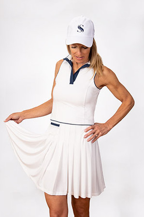 Scratch 70 Natalie Sleeveless Golf Dress - White & Navy - Size M - FINAL SALE