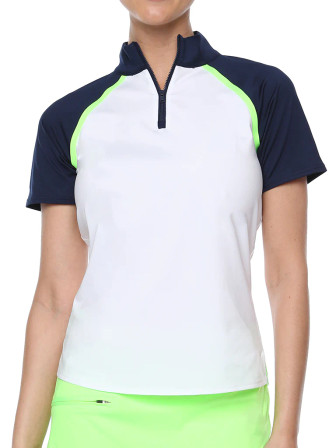 Belyn Key La Jolla Raglan Cap Women's Golf Short Sleeve - Ink/chalk/neon Green
