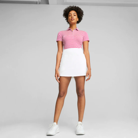 Puma Women's Mattr Somer Stripe Short Sleeve Golf Polo - Pinktastic / White Glow