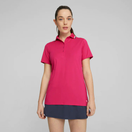 Puma Women's Cloudspun Tipped  Short Sleeve Golf Polo -  Pinktastic / Navy Blazer