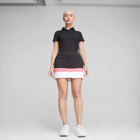 Puma Women's PWR Mesh Color block Golf Skirt - Puma Black / Strawberry Burst