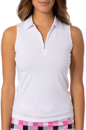 Golftini Sleeveless Zip Polo - White