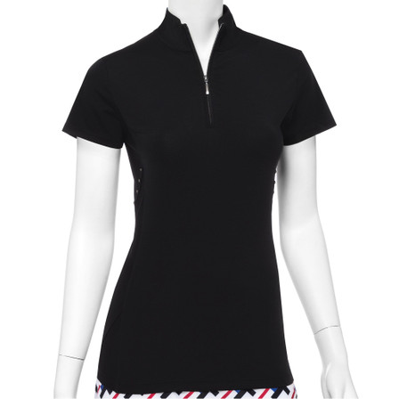 EP Pro NY Cap Sleeve Faceted Stud Tape Trim Convertible Zip Collar Women's Golf Polo