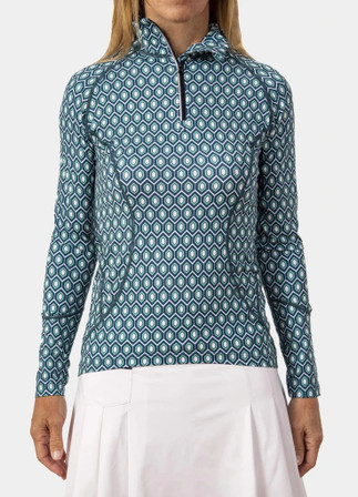 Scratch Seventy Jules Long Sleeve Women's Golf Pullover - Green/Blue/White Geometric