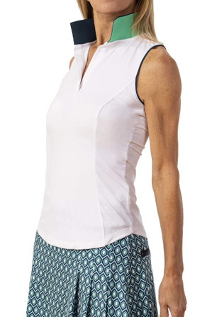 Scratch Seventy Annie Sleeveless Women's Golf Shirt - White With Navy Accents