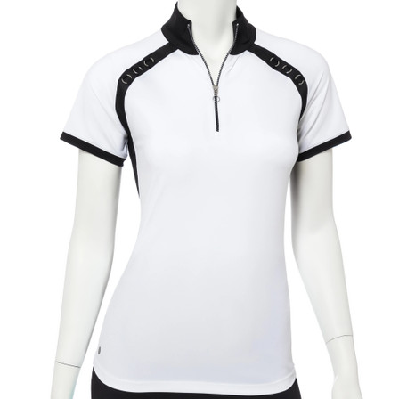 EP Pro Cap Sleeve Scallop Silver Ring Trim Zip Mock Women's Golf Shirt