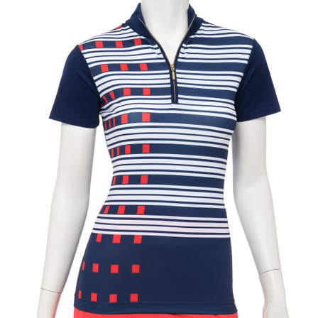 EP Pro Short Sleeve Exploded Dash Stripe Print Zip Mock Women's Golf Polo