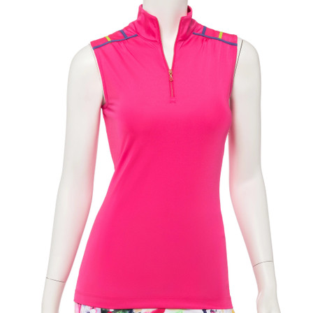 EP Pro Sleeveless Criss Cross Tape Trim Zip Mock Women's Golf Polo