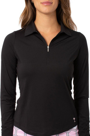 Golftini Long Sleeve Zip Stretch Women's Golf Polo - Black