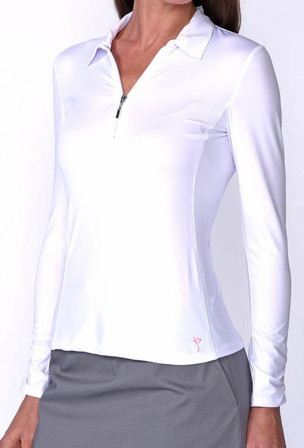 Golftini Long Sleeve Zip Tech Women's Golf Polo White