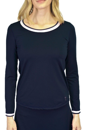 Golftini Long Sleeve Mesh Trim Women's Golf Top Navy / White