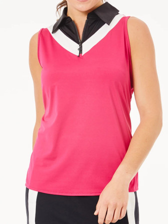 Belyn Key Chevron Sleeveless Women's Golf Shirt - Raspberry/Onyx - FINAL SALE