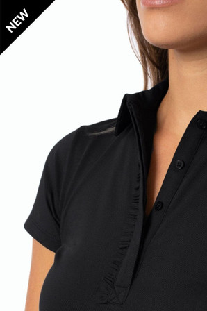 Golftini Short Sleeve Ruffle Stretch Women's Golf Polo - Black