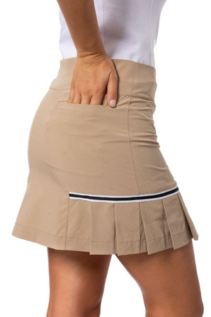 Golftini Khaki Side Pleat Performance Women's Golf Skirt - Café