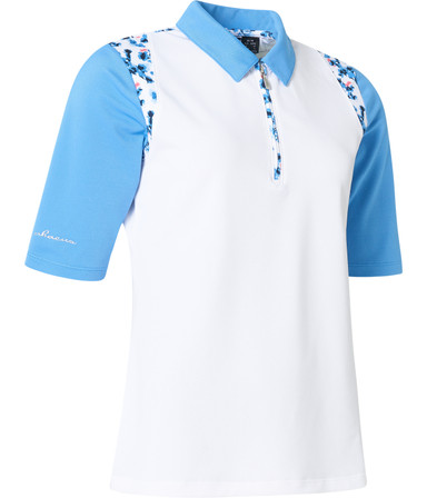 Abacus Sportswear Anne Half Sleeve Women's Golf Polo - White/Blue Heaven