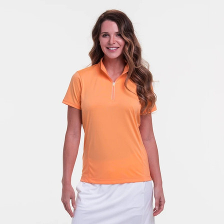 EP Pro NY Short Sleeve Convertible Zip Mock Women's Golf Polo - Malibu Peach