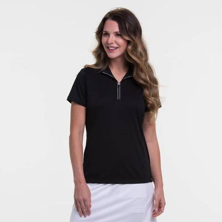 EP Pro NY Short Sleeve Convertible Zip Mock Women's Golf Polo - Black