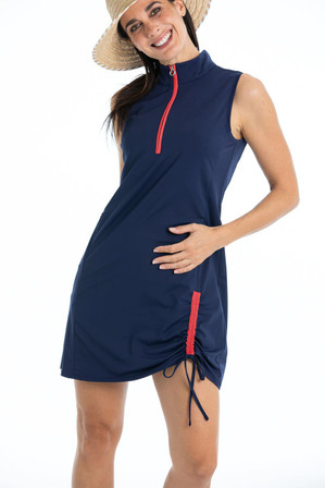 Kinona Rouched and Ready Sleeveless Golf Dress - Navy Blue