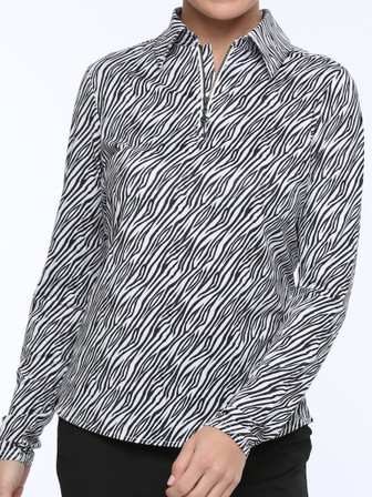 Belyn Key Zip Keystone Long Sleeve Women's Golf Shirt - Zebra Print