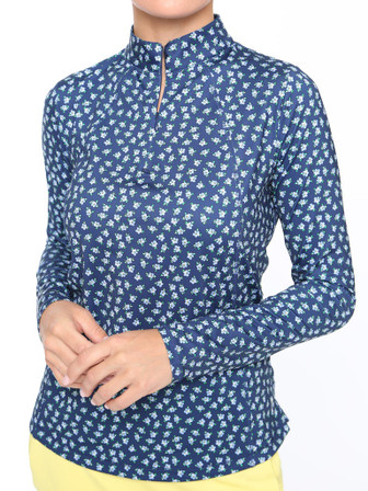 Belyn Key Glacier Mock Long Sleeve Women's Golf Shirt - Small Floral Print