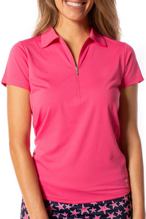 Golftini Short Sleeve Zip Stretch Women's Golf Polo - Hot Pink
