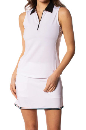 Golftini Sleeveless Zip Contrast Women's Polo - Black/White