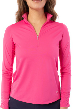 Golftini Long Sleeve Zip Mock Women's Polo - Hot Pink