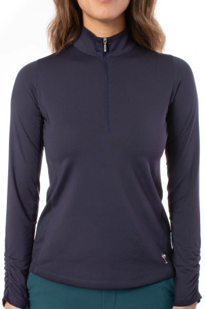 Golftini Long Sleeve Zip Mock Women's Polo - Navy