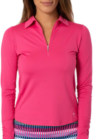 Golftini Long Sleeve Zip Women's Polo - Hot Pink