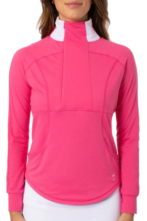 GolftiniContrast Quarter Zip Women's Pullover - Hot Pink/White