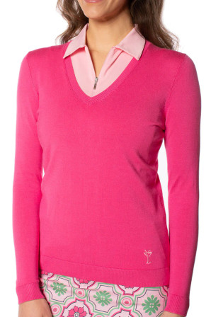 Golftini Stretch V-Neck Women's Sweater - Hot Pink