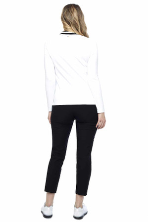 Swing Control Long Sleeve Mockneck Zippered Women's Golf Top - White on Black