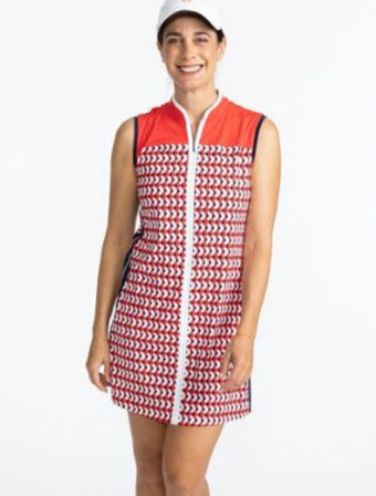 Kinona Clubhouse Women Sleeveless Golf Dress - Chevron Tomato Red