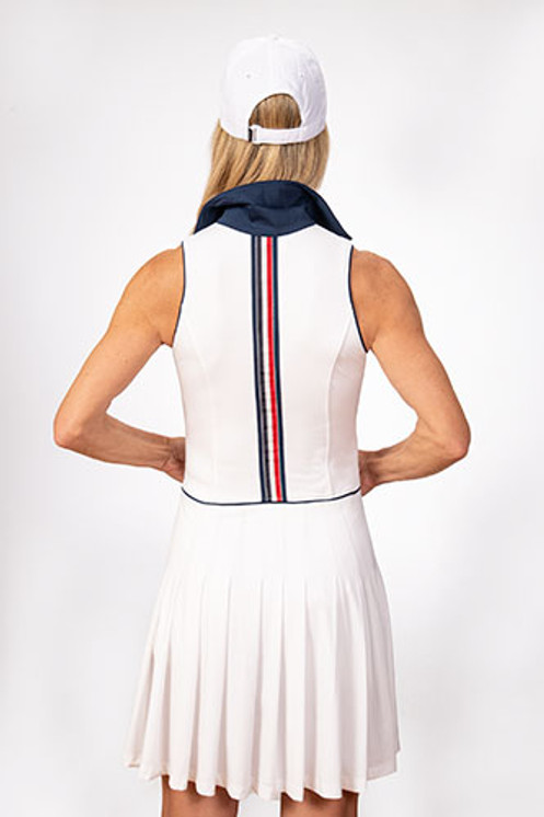 Scratch 70 Natalie Sleeveless Golf Dress - White & Navy - Size M - FINAL SALE
