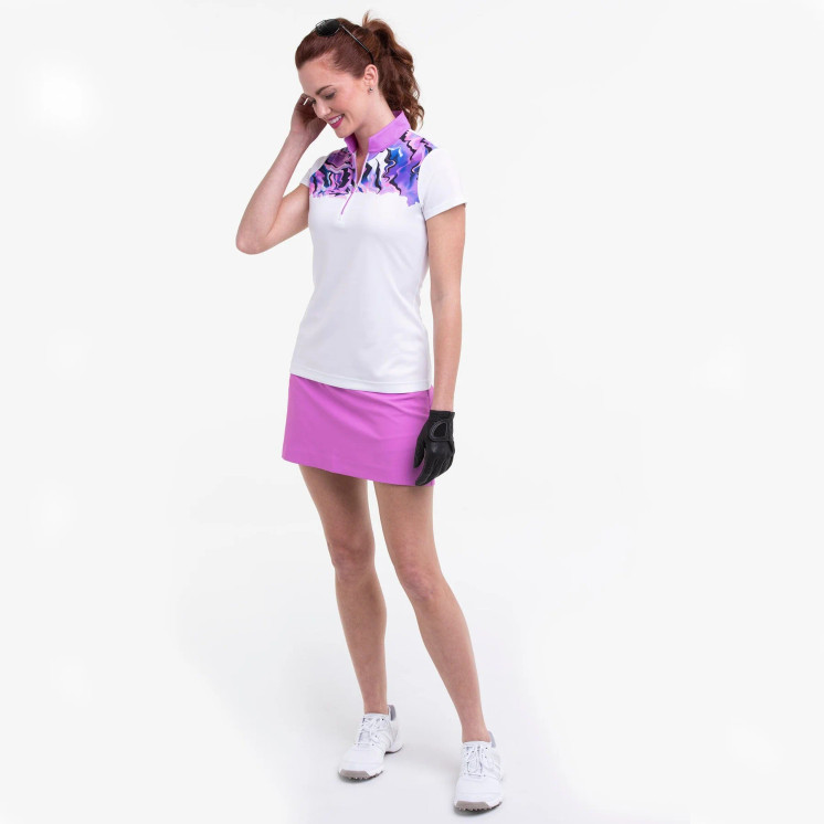 EPNY Split Zip Mock Polo Women's Golf ShortSleeves - White Multi