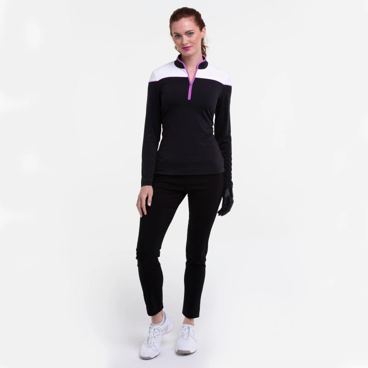 EPNY Mandarin Collar Color lock Women's Golf LongSleeve - Black Multi