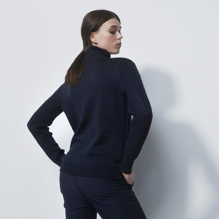Daily Sports Cable Knit Navy Long Sleeve Woman's Golf Pullover Lined