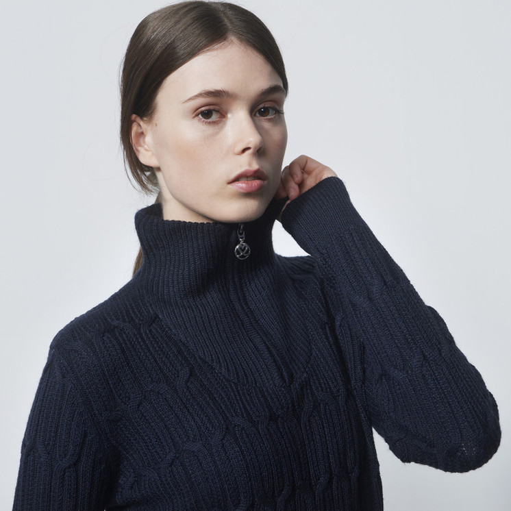 Daily Sports Cable Knit Navy Long Sleeve Woman's Golf Pullover Unlined