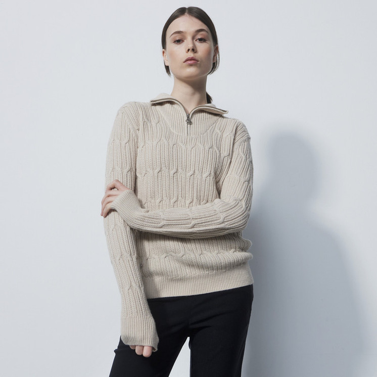 Daily Sports Cable Knit Raw Long Sleeve Woman's Golf Pullover lined