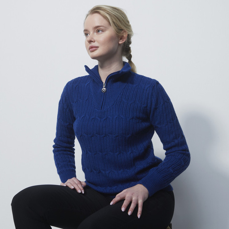 Daily Sports Cable Knit Spectrum Blue Woman's Golf Pullover Unlined