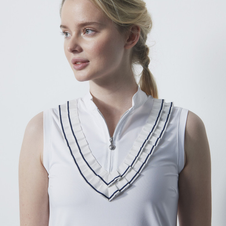 Daily Sports Frilled Sleeveless Polo Shirt - White