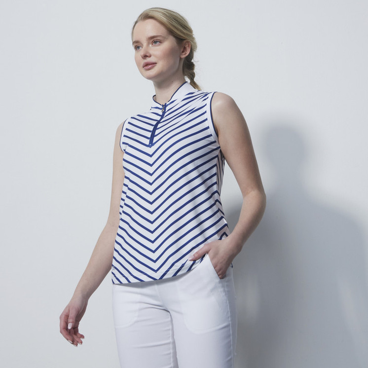 Daily Sports Spectrum Stripe Sleeveless Polo Shirt - White 