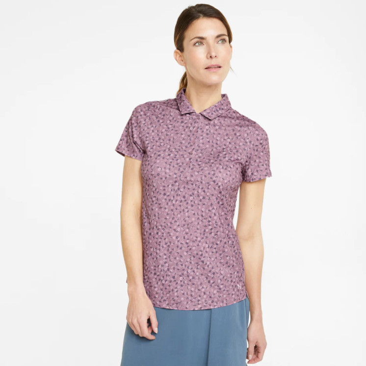 Puma Women's Mattr Fancy Plants Short Sleeve Golf Polo -  Pale Grape / Navy Blazer