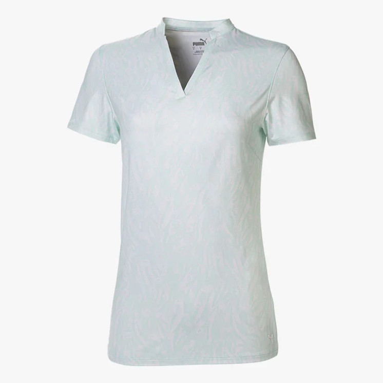 Puma Women's  Cloudspun Jungle Short Sleeve Golf Polo - Soothing Sea / Bright White