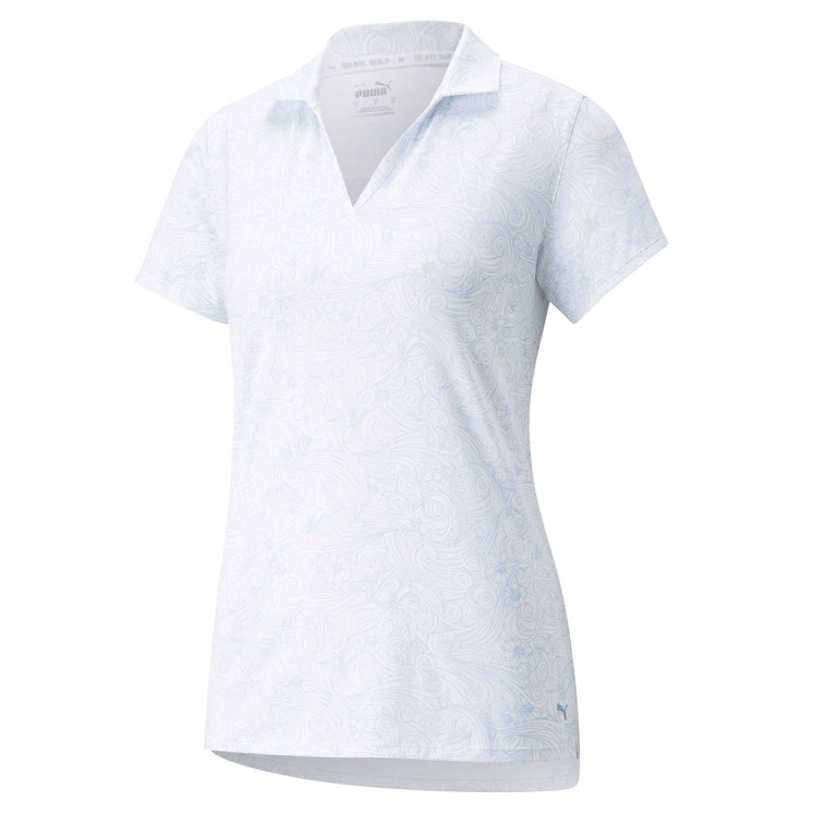 Puma Women's Mattr Gust O Wind  Short Sleeve Golf Polo - Bright White / Serenity