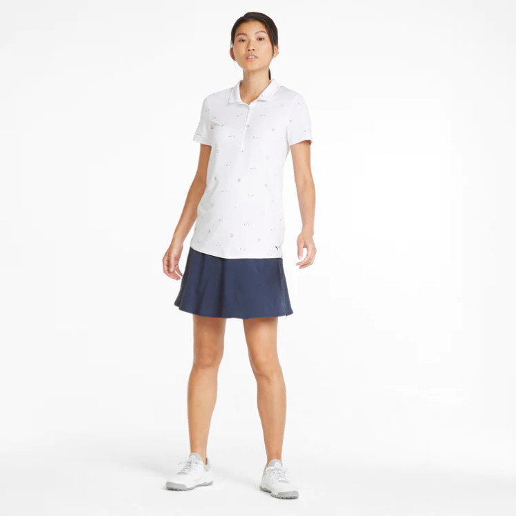 Puma Women's Cloudspun H8 Short Sleeve Golf Polo - Bright White / Navy Blazer