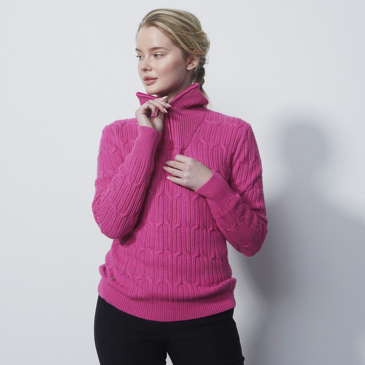 Daily Sports Cable Knit Woman's Golf Pullover Unlined - Tulip Pink