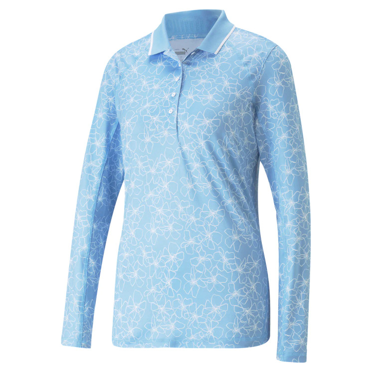 Puma Women's You V Island Flower Long Sleeve Golf Polo - Day Dream / Bright White