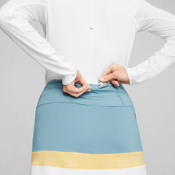 Puma Women's PWR Mesh Color block Golf Skirt - Bold Blue / Flaxen